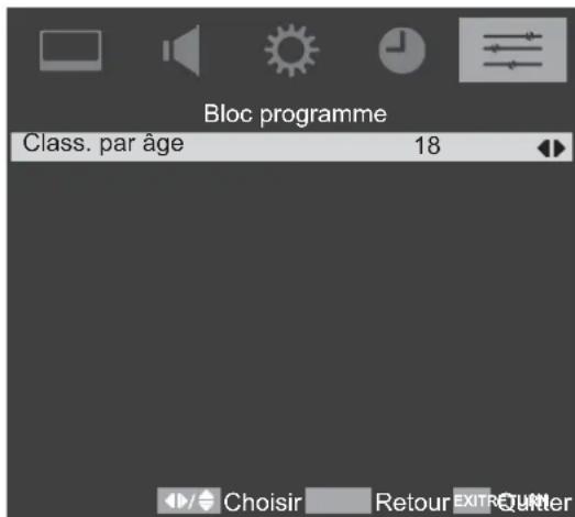 TOSHIBA 37AV615D - Utilisez ◀ ou ▶ pour réglé Class. par âge pour un âge entre 4\~18 ou choisissez Aucun pour désactiver cette function. - 1