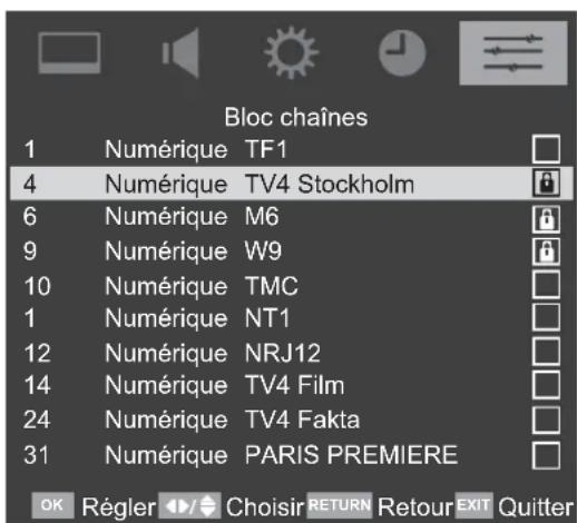 TOSHIBA 37AV613D - Utilisez  pourCHOISIR les chaines que you desirez bloquer puis appuyez sur OK pour confirmer. - 1