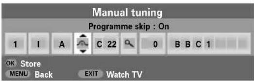 TOSHIBA WLG67 - Select Manual tuning from the SET UP menu. - 2
