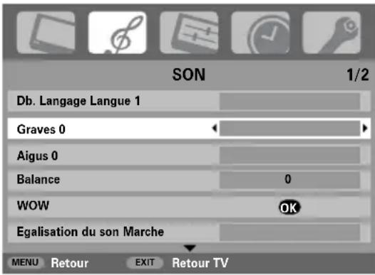 TOSHIBA WLG67 - Réglages graves, aigus, balance - 1