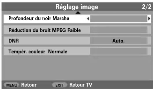 TOSHIBA WLG67 - Dans le menu Réglage image, appuyez sur la touche √ jusqu'à ce que la fonction Profondeur du noir soit en surbrillance. - 1