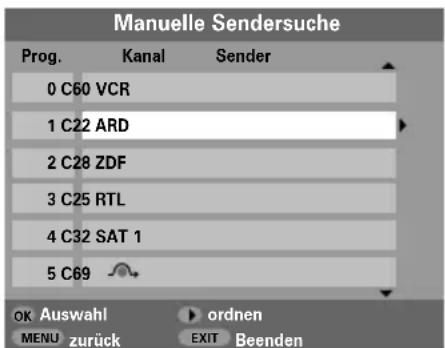 TOSHIBA WLG67 - Wählen Sie aus dem Menü EINSTELLUNG die Option Manuelle Sendersuche. - 1