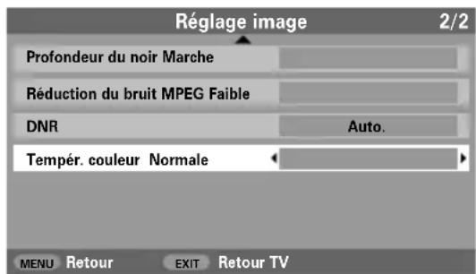 TOSHIBA WLG67 - Dans le menu Réglage image, appuyez sur la touche √ jusqu'à ce que la fonction Tempér. couleur soit en surbrillance. - 1