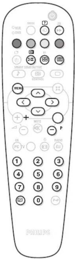 VCR DVD MODE ? ? I-II SMART SMARTACTIVE CONTROL MENLE < + - MUTE - P OK PC TV RADIO 1 2 3 4 5 6 7 8 9 10 P+P PHILIPS