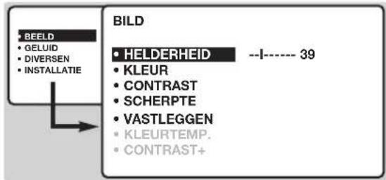 BILD • HELDERHEID --1---- 39 • KLEUR • CONTRAST • SCHERPTE • VASTLEGGEN • KLEURTEMP. • CONTRAST+