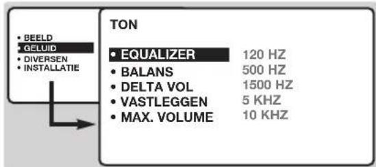 TON • EQUALIZER 120 HZ • BALANS 500 HZ • DELTA VOL 1500 HZ • VASTLEGGEN 5 KHZ • MAX. VOLUME 10 KHZ