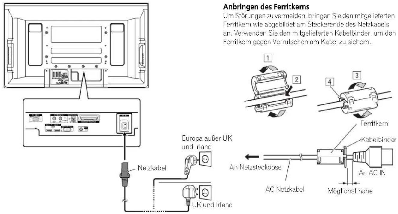 PIONEER PDP507XD - Anschlieben des Netzkabels - 1