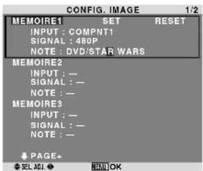 PIONEER PDP615EX - Menu de réglage de l'image Mise en mémoire des réglages de l'image - 1