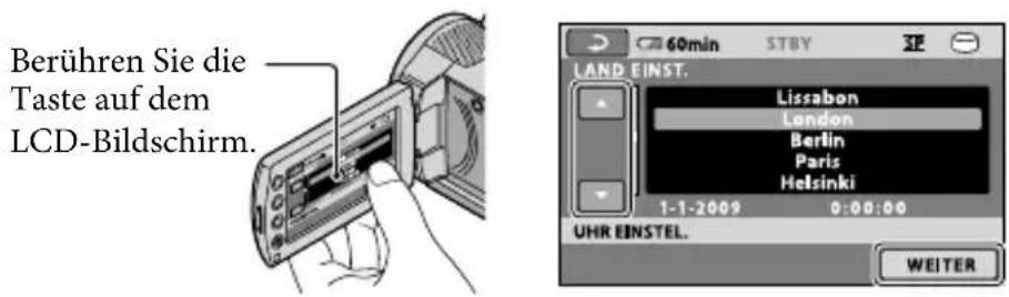 SONY DCRSR37ES - Wählen Sie die gewünschte geografische Region mit ▲/□aus und berühren Sie dann [WEITER]. - 1