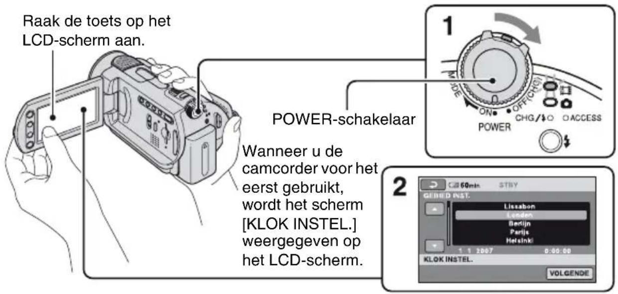 SONY DCRSR3190E - Stap 3: De stroom inschakelen en de datum en tijd instellen - 1