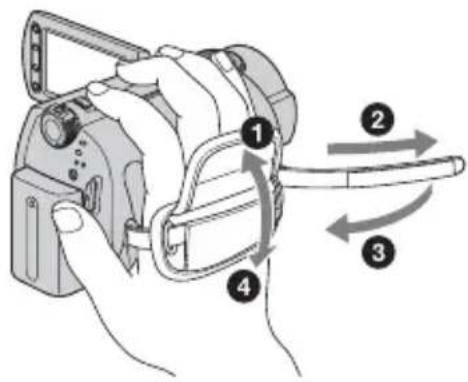 SONY DCRSR3190E - Fixez la sangle de maintien et tenez votre caméscope correctement. - 1