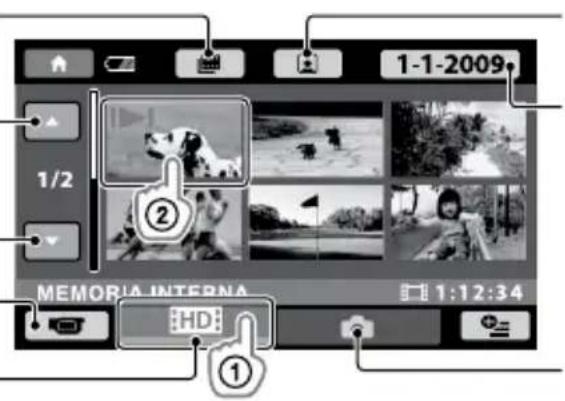 SONY HDRCX105ES - Toccare la scheda (o 1)  un filmato desiderato (2). - 1