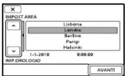 SONY HDRCX550VEB - Selezionare l'area geografica desiderata con /, quindi toccare [AVANTI]. - 2