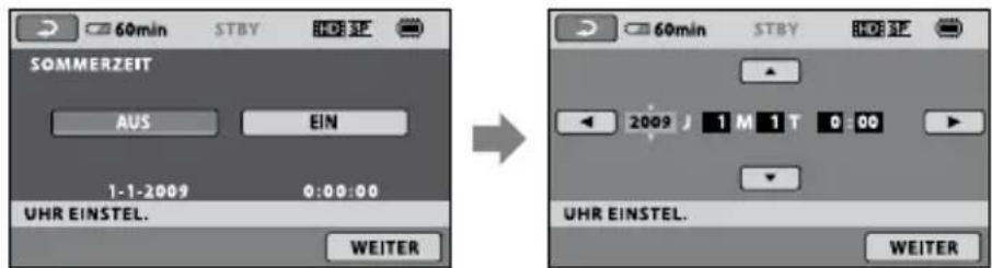 SONY HDRCX105EB - Stellen Sie [SOMMERZEIT], Datum und Uhrzeit ein und berühren Sie dann OK. - 1