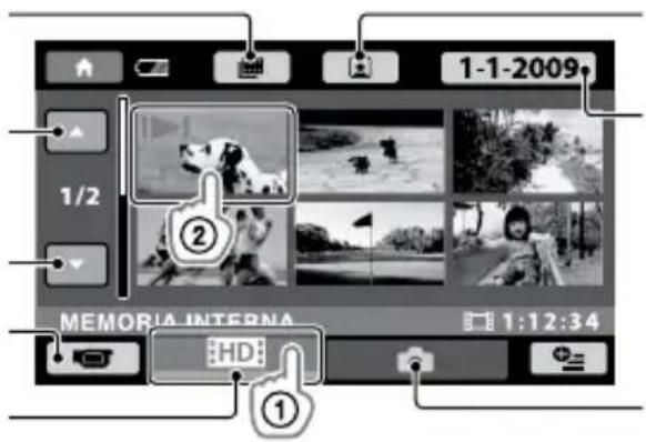SONY HDRCX105EB - Toccare la scheda HD: (o S(1)) → un filmato desiderato (②). - 1