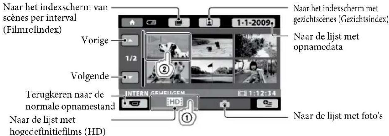 SONY HDRCX105EB - Raak het tabblad HD: (of SD) (①) → een gewenste film (②) aan. - 1