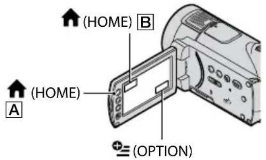SONY HDRCX116EB - Verschillende functies uitvoeren - "HOME" en "OPTION" - 1