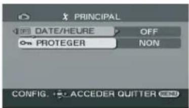 PRINCIPAL DATE/HEURE OFF PROTEGER NON CONFIG. ACCEDER QUTTER END