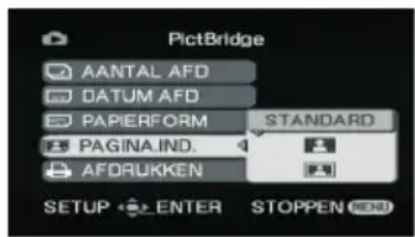 PictBridge AANTAL AFD DATUM AFD PAPIERFORM STANDARD PAGINA.IND. AFDRUKKEN SETUP ENTER STOPPEN