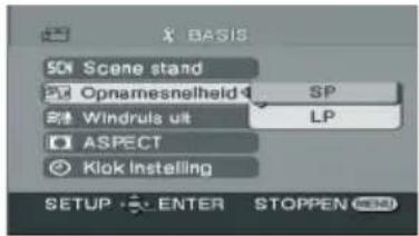 BASIS 50 Scene stand 4 Opnamesnelheld SP 3 Windruls uit LP ASPECT Klok Instelling SETUP ENTER STOPPEN