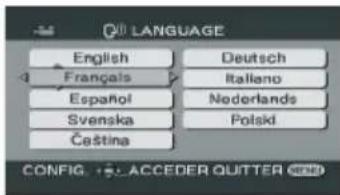 LANGUAGE English Français Español Svenska Čeština Deutsch Italiano Nederlands Polski CONFIG. +5 ACCEDER OUTTER