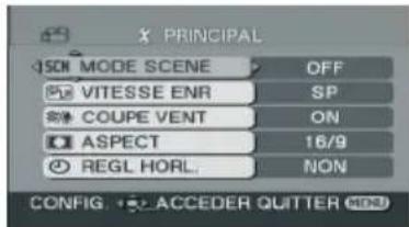 X PRINCIPAL SON MODE SCENE OFF VITESSE ENR SP COUPE VENT ON ASPECT 16/9 REGL HORL. NON CONFIG ACCEDER QUTTER MON