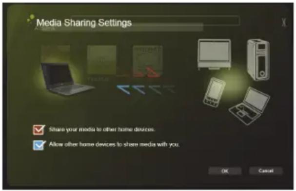 Media Sharing Settings Share your media to other home devices. Allow other home devices to share media with you. OK Cancel