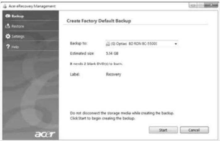 ACER Aspire 5951G - Criar uma cópia de segurança de recuperação (Unidade óptica) - 3