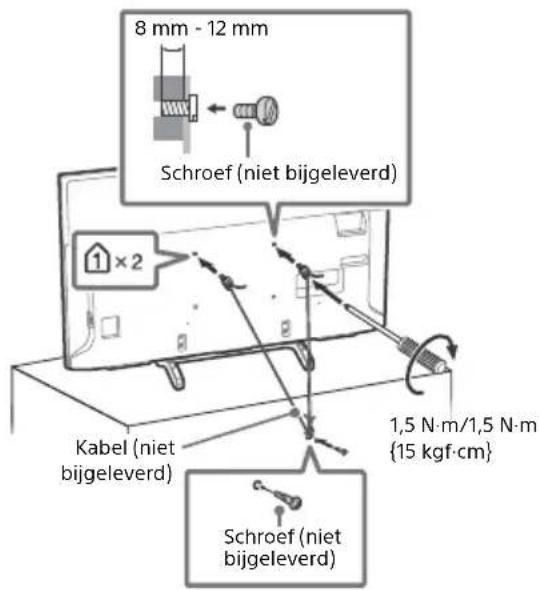 8 mm - 12 mm Schroef (niet bijgeleverd) 1 × 2 Kabel (niet bijgeleverd) 1,5 N·m/1,5 N·m {15 kgf·cm} Schroef (niet bijgeleverd)