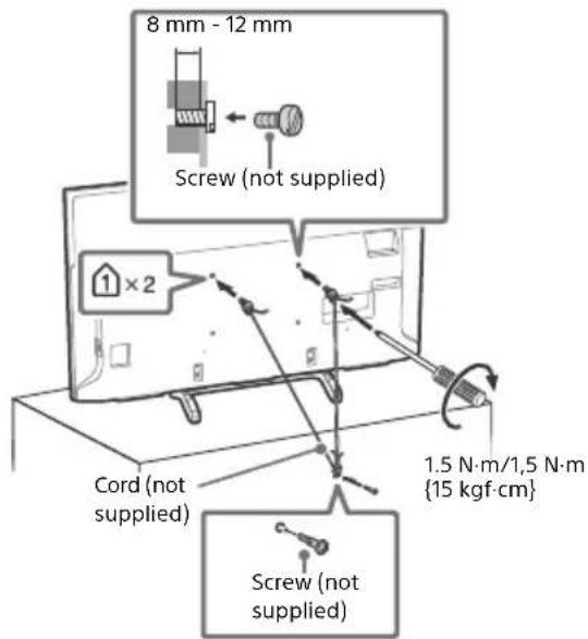 8 mm - 12 mm Screw (not supplied) 1 × 2 Cord (not supplied) 1.5 N·m/1,5 N·m {15 kgf·cm} Screw (not supplied)