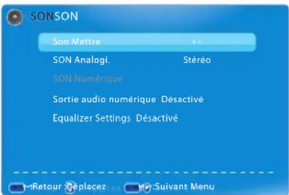 SONSON Son Mettre SON Analogi. Steréo SON Numérique Sortie audio numérique Desactivé Equalizer Settings Desactivé