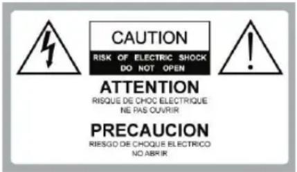 CAUTION RISK OF ELECTRIC SHOCK DO NOT OPEN ATTENTION RISQUE DE CHOIC ELECTRIQUE NE PAS OUVIRIR PRECAUCION RIESGO DE CHOQUE ELECTRICO NO ABRIR