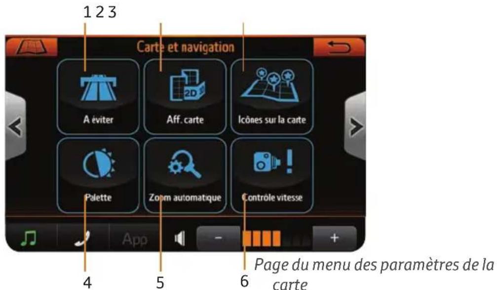 TOYOTA Aygo XNav - MENU DES PARAMÉTRES DE LA CARTE - 1