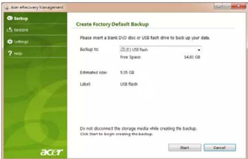 ACER Aspire One Happy 2 - Oprettelse af en sikkerhedskopi til gendannelse (USB Flash-drev) - 3