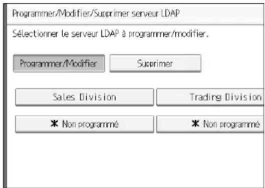 RICOH Aficio MP 1100 - ◆Programme/Modifier/Supprimer serveur LDAP - 1