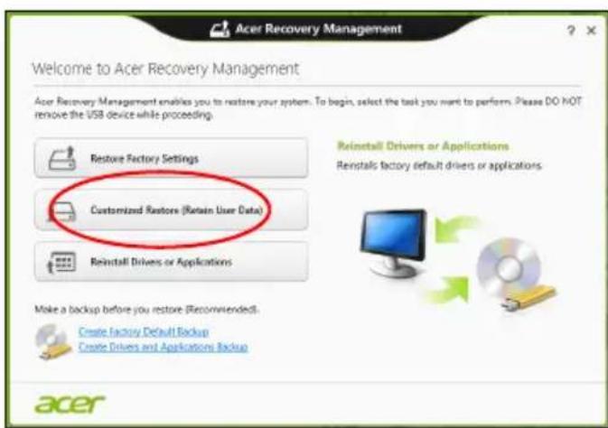 ACER Aspire E1571G - Restauración personalizada con Acer Recovery Management - 1