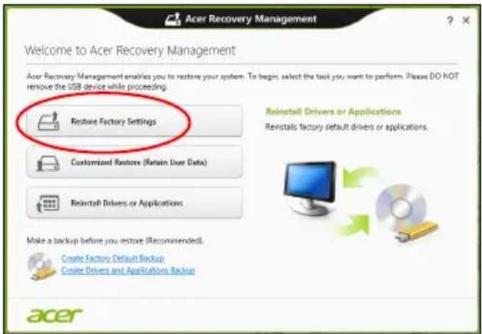 ACER Aspire E1571G - Gendannelse af fabriksindstillinger med Acer Recovery Management - 1