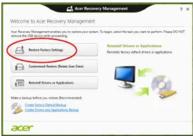 ACER Aspire E1571G - Restaurer les paramètres d'usine avec Acer Recovery Management - 1