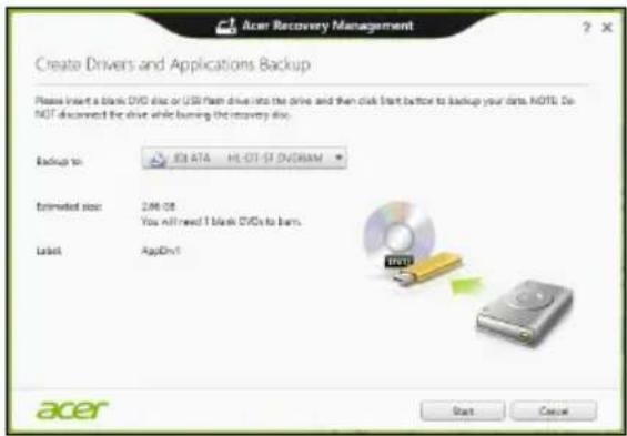 ACER Aspire E1571G - Klik på Opret drivere og programsikkerhedskopiering. - 2