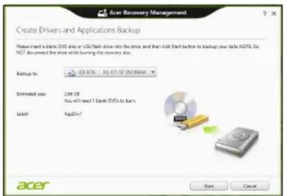 ACER Aspire E1571G - Click Create Drivers and Applications Backup. - 2