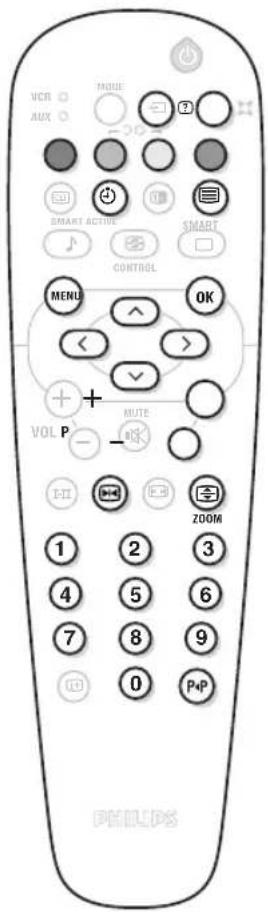 VCR AUX MOULE - - SMART ACTION CONTROL MENU + - VOL P MUTE - - ZOOM 1 2 3 4 5 6 7 8 9 0 P+P PHILIPS