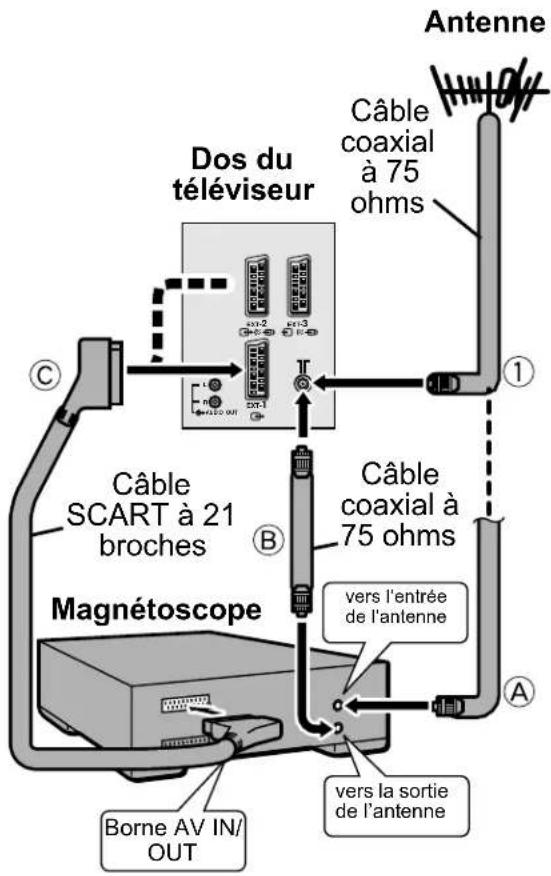 JVC AV28X25EU - Raccordement de l'antenne et du magnétoscope - 1