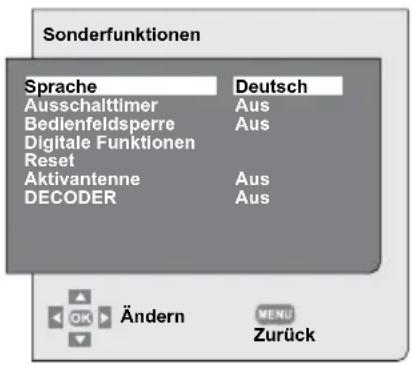 SEG Kansas - Sonderfunktionen-Menüeinstellungen - 1