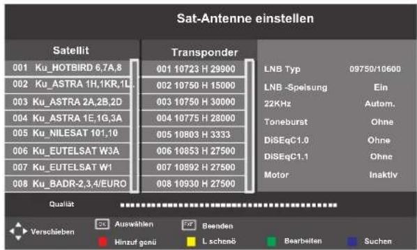 SEG Arcos - Anderen Satelliten oder LNB einrichten - 1