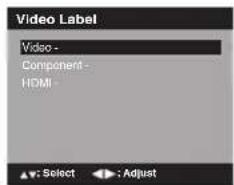 Video Label Video - Component - HDMI - Select : Adjust
