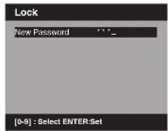 Lock New Password *** [0-9] : Select ENTER:Set
