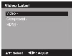 Video Label Video - Component - HDMI - ▲▼: Select ◀▶: Adjust