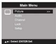 Main Menu Picture >> Audio Channel Lock Setup ▲: Select ENTER:Set