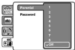 Parental Password 1 2 3 4 5 6 7 8 ✓ Off