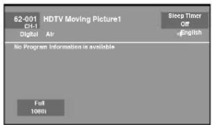 62-001 HDTV Moving Picture1 Cit-1 Digital Air Sleep Timer Off English No Program Information is available Full 1000i